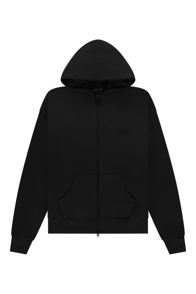 Emblem Zip Up Hoodie Black